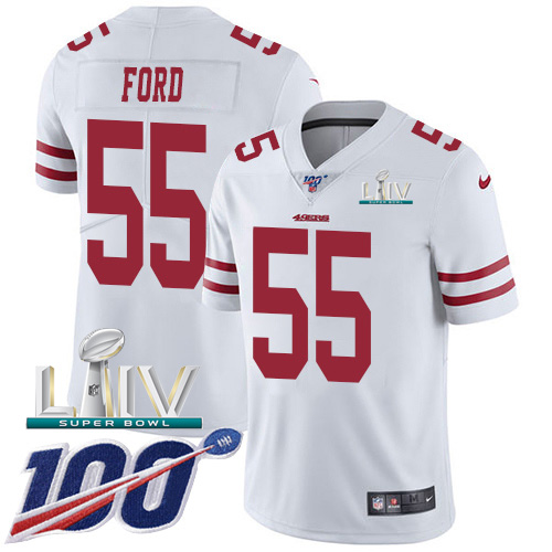 San Francisco 49ers Nike #55 Dee Ford White Super Bowl LIV 2020 Youth Stitched NFL 100th Season Vapor Limited Jersey->youth nfl jersey->Youth Jersey